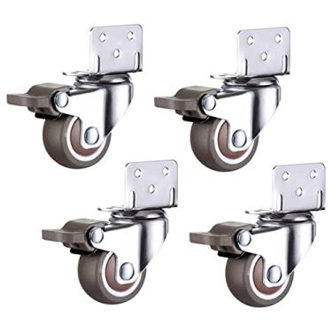Imagem de 4Pcs L Shaped Plate Swivel Caster Rubber Wheel Loading Capacity 35-46 Lbs Side Mounted Mute Rotate 360 Degrees For Bookshelf Kitchen, 3,8 cm