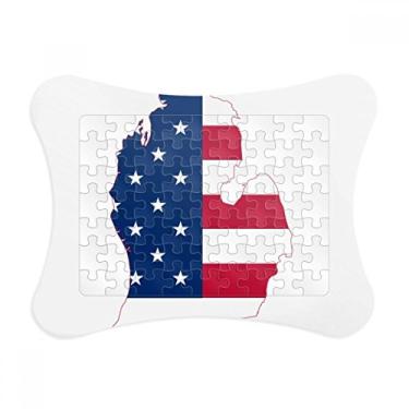 Imagem de Michigan America - Mapa dos EUA, estrelas, tripes, bandeira, quebra-cabeça, moldura de enigma, decoração de imagem