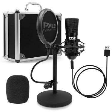 Imagem de Pyle Kit de gravação de podcasts com microfone USB – Microfone condensador cardióide com suporte de mesa e filtro pop – para jogos PS4, streaming, podcasts, estúdio, YouTube, funciona com Windows Mac PC PDMIKT120