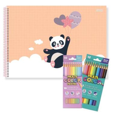 Imagem de Caderno De Desenho Capa Dura Urso Panda My Friend 80 Folhas Com Lápis