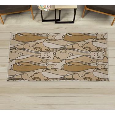 Imagem de Lunarable Tapete decorativo para gatos, gatinhos coloridos design geométrico de contorno doméstico, tapete de qualidade para quarto, dormitório e sala de estar, 60 cm x 12,7 cm, marrom areia