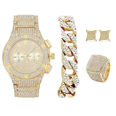 Imagem de Conjunto de relógios de hip hop com joias - ouro, GJM13 (8)