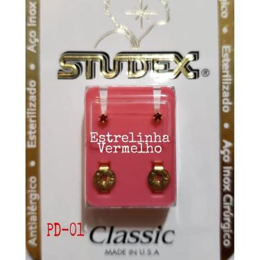 Imagem de Brinco Studex Classic 2Mm Tiffany Vermelho Pequeno Dourado