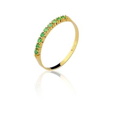 Imagem de Anel Ouro 18k Meia Aliança Esmeralda Natural Ouro Amarelo 12