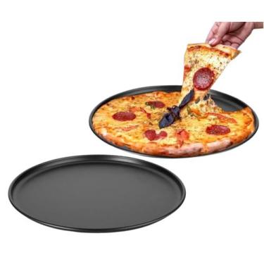 Imagem de Kit 2 Forma Pizza Assadeira Alumínio Antiaderente - Chumbo - Multiflon