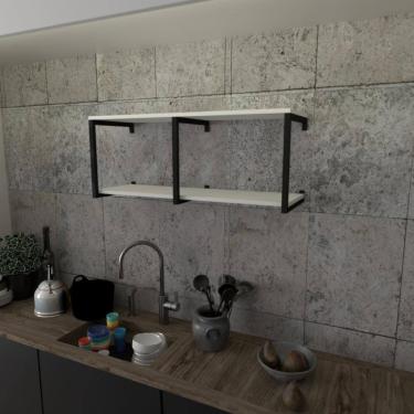 Imagem de Prateleira Industrial Suspensa Estante Parede Nicho Branco Cozinha Escritorio Sala Quarto Infantil