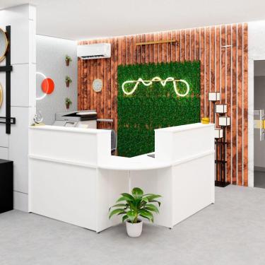 Imagem de Balcão Atendimento De Canto Em L Recepção Consultório 120x60cm Branco