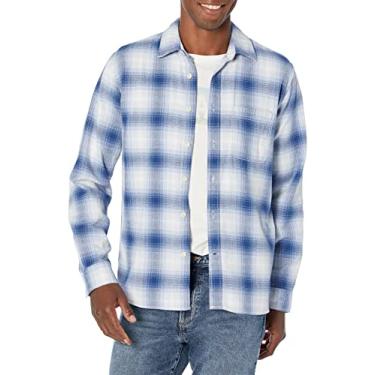 Imagem de GAP Camisa masculina de flanela com botões e manga comprida, Xadrez ombré azul, PP