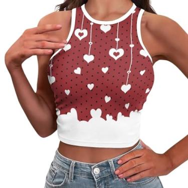 Imagem de Yewattles Top curto sexy para mulheres gola alta camisetas colete regata menina roupas de verão PP-2GG, Valentine Love, GG