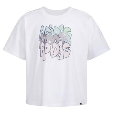 Imagem de adidas Camiseta de manga curta para meninas, Branco com várias cores, M