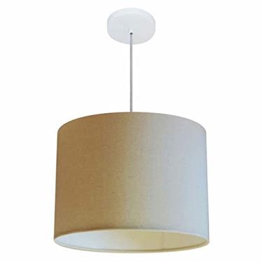 Imagem de Lustre Pendente Cilíndrico Cúpula Tecido 40x30 cm, Vivare Iluminação, Pendente4146 LA, Algodão Cru, Médio