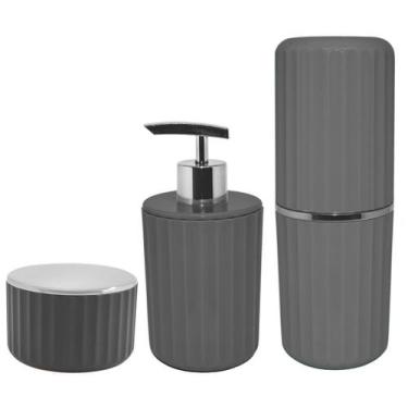 Imagem de Kit Banheiro 3 Peças Porta Escova Algodão Cotonete Dispenser Sabonete