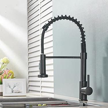 Imagem de Torneira de cozinha pull out stream pulverizador deck montado preto fosco torneira misturadora rotação de 360 graus pia da cozinha torneiras quentes e frias, preto com ponto