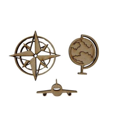 Imagem de Aplique Laser Mdf - Kit Viagem Com 3 Peças 5Cm