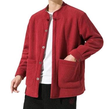 Imagem de KANG POWER Jaqueta de algodão acolchoada chinesa tradicional casaco espesso outono inverno casaco japonês jaqueta masculina retrô, Vermelho, 3G