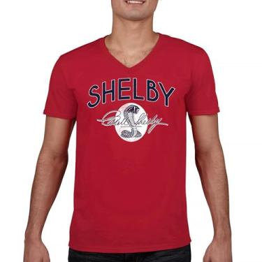 Imagem de Camiseta vintage com logotipo Shelby Cobra gola V American Legendary Mustang 427 GT500 GT350 Performance Powered by Ford Tee, Vermelho, GG