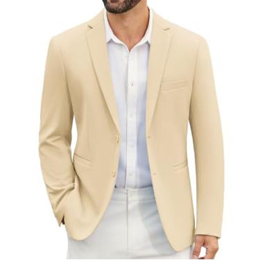 Imagem de COOFANDY Blazer masculino casual slim fit, casaco esportivo de malha leve com dois botões, Cáqui claro, XX-Large