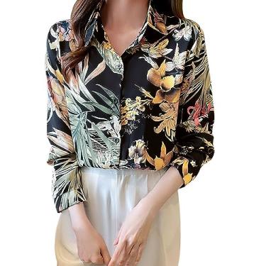Imagem de Blusas femininas modernas para treino gráfico plus size manga curta blusas fofas de chiffon blusas de verão camisas florais túnica formal, A, M