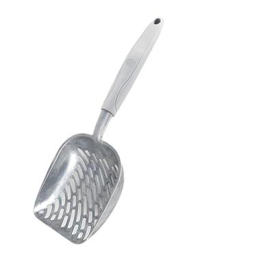 Imagem de GERRIT Colher de areia para gatos, peneira de liga de alumínio, colher de metal para gatos, pá profunda, cabo longo, peneiramento de cocô, levantador de cocô de gato, durável, resistente, para caixa