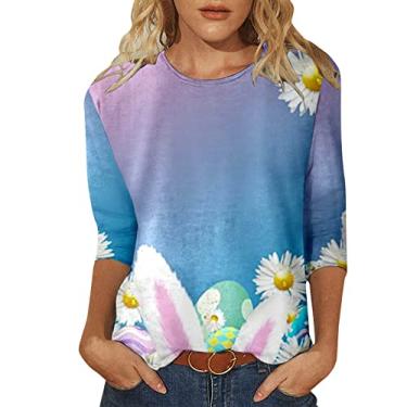 Imagem de PKDong Happy Easter Shirts for Women 2024 Camiseta Casual Cute Bunny Graphic Estampada Camiseta de Páscoa Moda Solta, Roxa, XXG