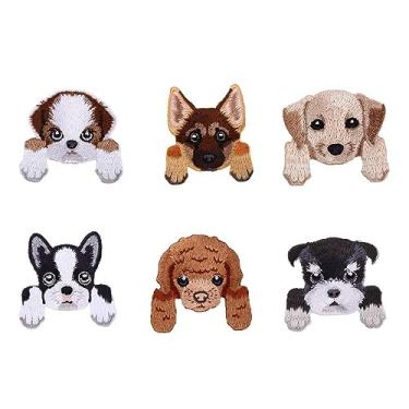 Imagem de 6 peças de adesivos de roupas padrão de cachorro ferro em patch mochila decoração bonito cachorro pequeno bordado aplique de remendos