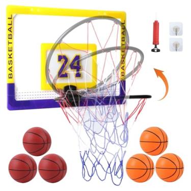 Imagem de PHILODOGS Cesta de basquete, mini cesta de basquete com 6 bolas, cesta de basquete interna para crianças e adultos, mini argola para porta e parede do quarto e escritório (24 números da sorte)