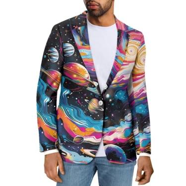Imagem de Sprowallow Blazer masculino casual com um botão, casaco esportivo slim fit, lapela notched, blazer, jaqueta leve para negócios, Planeta galáxia, Large