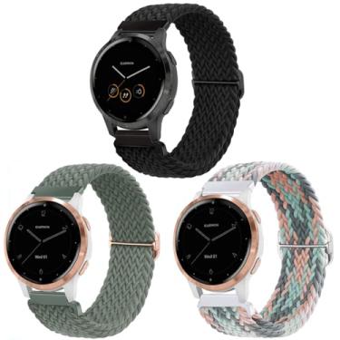 Imagem de ViCRiOR Pacote com 3 pulseiras de relógio de nylon trançado elásticas compatíveis com Garmin Venu 3S/ Venu 2S/ Vivoactive 4S/ Vivomove 3S, pulseira elástica solo de 18 mm para Garmin Forerunner
