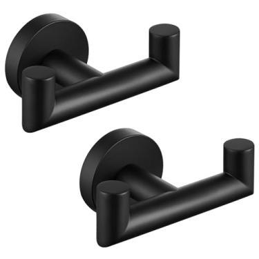 Imagem de Angle Simple Gancho duplo para toalha preto fosco, 2 peças, gancho de roupão de banheiro de aço inoxidável, suporte de toalha de mão para parede