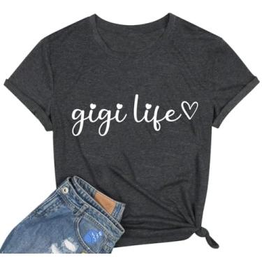 Imagem de Camiseta feminina Nana com estampa de coração fofo Gigi Life Letter Print Grandma Shirt Casual Gigi Gift Top, Preto, cinza, G