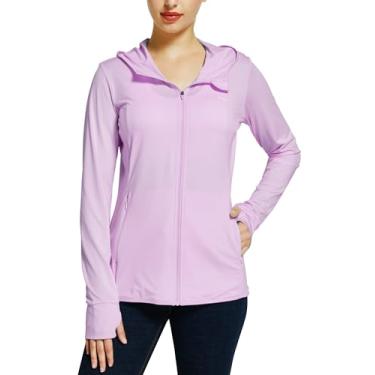 Imagem de Willit Camisetas femininas com proteção solar FPS 50+, manga comprida, com zíper, FPS 50+, jaqueta leve e bolsos para caminhadas, Roxa, G