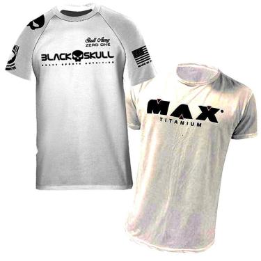 Imagem de Kit 2x Camiseta Esportiva  Branca Black Skull + Camisa Branca Max Titanium-Unissex