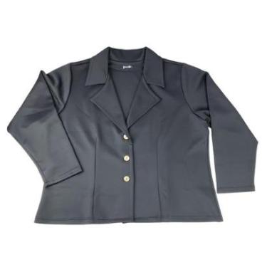 Imagem de Casaco Feminino Neoprene Black 3 Botões Com Gola Plus Size Tamanho Grande-Feminino