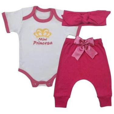 Imagem de Conjunto Roupa Bebê Menina Body Mini Princesa e Calça Mijão Culote + Faixa Infantil-Feminino