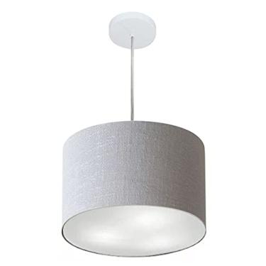 Imagem de Lustre Pendente Cilíndrico Cúpula Tecido 35x25 cm, Vivare Iluminação, Pendente4211 CZ, Cinza, Pequeno