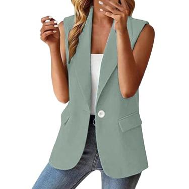 Imagem de Aniywn Blazer feminino casual com bolsos, sem mangas, com botões, jaqueta de lapela lisa, A3-verde menta, GG