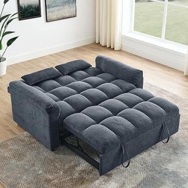 Imagem de Loveseats Sofá-cama com cama dobrável, encosto ajustável, azul + cinza