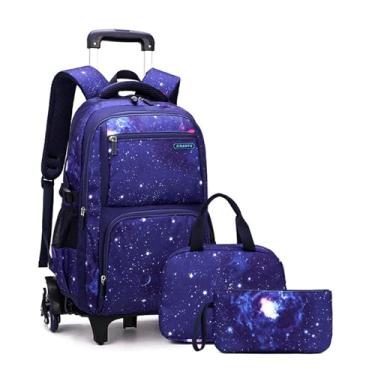 Imagem de Mochila Céu Estrelado infantil com rodinhas mochilas destacáveis, mochila casual de alta capacidade conjunto de três peças-E