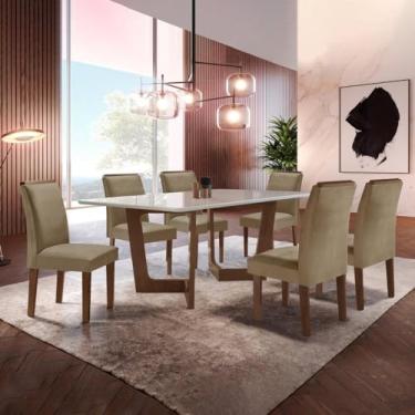 Imagem de Conjunto Sala De Jantar Nápoles Tampo Vidro/mdf com 6 Cadeiras Luísa Smart Plus Cel Móveis Chocolate/off White/marrom Claro