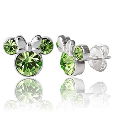Imagem de Brincos de pedra do mês de nascimento da Minnie Mouse para mulheres, licença oficial, brincos de pedra do mês de nascimento, presentes Disney para mulheres, Latão, Cristal