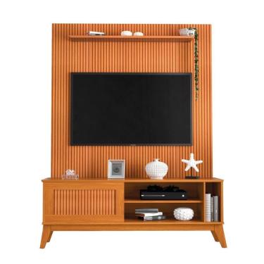 Imagem de Rack Bancada Aruba Com Painel Para Tv Até 55 Polegadas Egeo Cedro Ripado Impressão 3d Edn Cedro