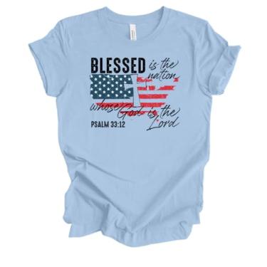 Imagem de Trenz Shirt Company Camiseta feminina Blessed is The Nation Psalm 33:12 manga curta, Azul bebê, M