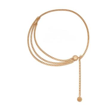 Imagem de Ammiko Cinto de corrente da moda para mulheres, cintos de cintura ajustáveis para vestidos, jeans, calças, roupa de concerto country, "Sun" - Ouro, 41 Inch
