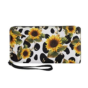 Imagem de GOSTONG Carteiras femininas com porta-cartão, carteira para celular, bolsa de mão, carteira de pulso para mulheres, Girassol de vaca, Onesize
