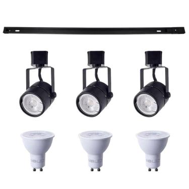 Imagem de Kit Trilho 1m + 3 Spots Classic Preto + 3 Lâmpadas Gu10 6w - Nordecor 6000k (branco Frio)