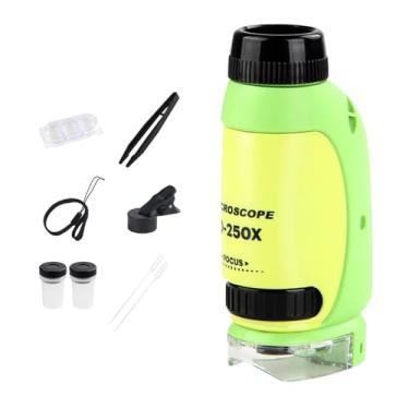 Imagem de Fancyes Microscópio portátil para crianças, conjunto de ampliação, desenvolvimento de brinquedo, microscópio óptico 120x, mini microscópio para visualização, verde amarelo
