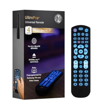 Imagem de GE Controle Remoto Universal Preto, Retroiluminado Azul, 4 Dispositivos, Compatível com TVs Samsung, Caixas Roku e Mais