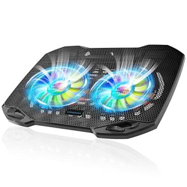 Imagem de Almofada de resfriamento para laptop, laptop para jogos com 2 ventiladores grandes silenciosos, mudança de luz RGB de 7 cores, suporte portátil USB para laptop de 11 a 15,6 polegadas, fino e fácil de transportar para estudo ao ar livre, 2020