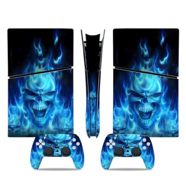 Imagem de UUShop Capa de decalque adesivo para console PS5 Slim Digital Edition e controles Blue Fire Skull