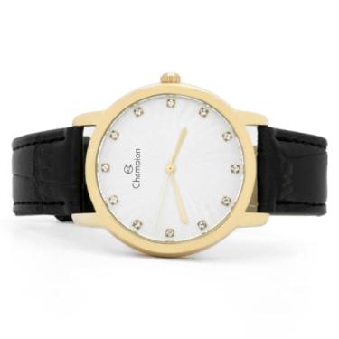 Imagem de Relógio Feminino Aço Inoxidável Dourado Pulseira de Couro Analógico Resistente a Água Original Champion CN24235M